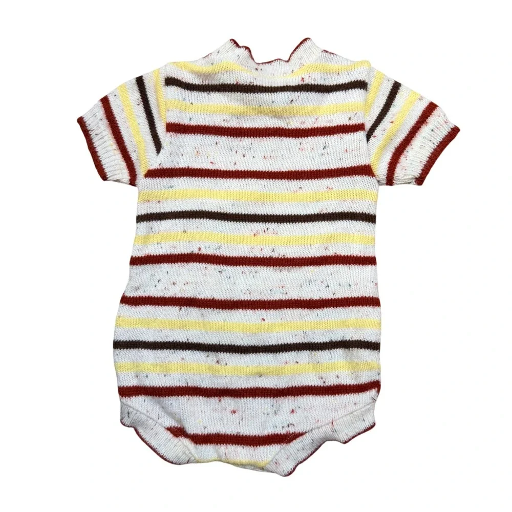 Vintage Knit Baby Romper Squirrel Graphic Striped Confetti Fleck 6 Months